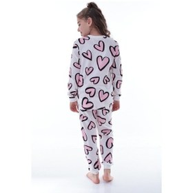 Resim Kız Çocuk Kalpli Desenli Pamuklu Pijama Takımı Rahat Ve Tatlı Uyku Takımı Çok Renkli 