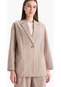Resim Defacto Relax Fıt Ceket Yaka Çizgi Desenli Keten Blazer Ceket E4561AX25SP Bej 