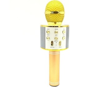 Resim WS-858 Metal Bluetooth Kablosuz Karaoke Mikrofonu Altın 