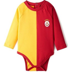 Resim Galatasaray Lisanslı Uzun Kol Bebek Body Zıbın & Sarı Kırmızı Kalpli Yastık Set Kırmızı 