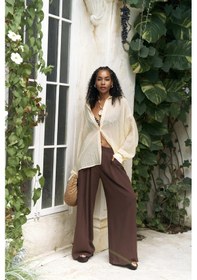 Resim Mai Collection Mai Studios Co. Mahoney Kahve Keten Palazzo Pantolon Kahve 