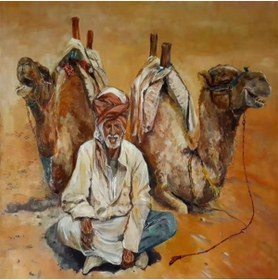 Resim Pastelya Sayılarla Boyama Seti Çerçeveli Kasnaklı Çöldeki Develer 50 x 65 cm 