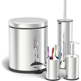 Resim Eia Paslanmaz 3 Lt Çöp Kovası - Klozet Fırçası - Diş Fırçalık - Sıvı Sabunluk Banyo Seti( Parlak ) Ab130909547 