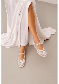 Resim Fox Shoes Y726730115 Beyaz İnci Detaylı File Kadın Babet Beyaz 
