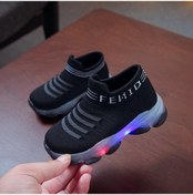 Resim Siyah Çocuk Bebek Kız Erkek Mektup Örgü Led Işıklı Çorap Spor Run Spor Ayakkabı Rahat Ayakkabılar Siyah 