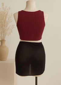 Resim Nemere Kadın Bordo Yuvarlak Yaka Crop ve Siyah Pareo 2'li Set 