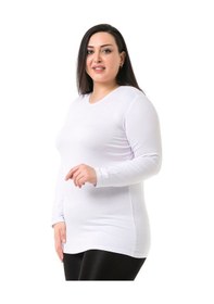 Resim Disentis Büyük Beden Bisiklet Yaka Uzun Kollu Viskon Beyaz Body Beyaz 