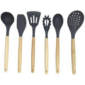 Resim Ivory Doğal Bambu Saplı %100 Silikon Mutfak Seti 6 Parça Gri 