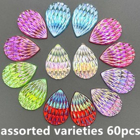 Resim 60 adet 1.3cm/0.51in*1.8cm/0.71in Kaş Yüz Çıkartmaları Akrilik Tavuskuşu Kuyruğu Dalgalı Tip Gözyaşı Düz Tabanlı DIY Takı Aksesuarları 