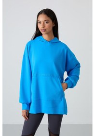 Resim Tommy Life Mavi Balon Kol Yazı Nakışlı Kadın Oversize Tunik Sweatshirt - 97163 Mavi 