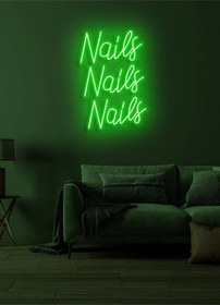 Resim Nails Nails Nails Yazılı Neon Tabela Yeşil 