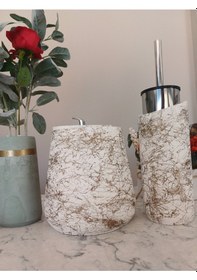 Resim Betonmall 2'li Set Beton Banyo Çöp Kovası Ve Tuvalet Wc Fırçalığı Bej 