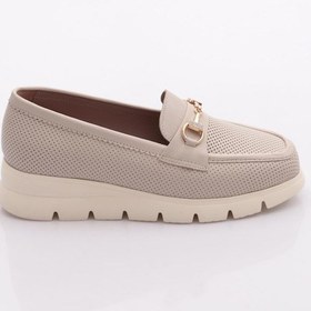 Resim Dgn 6095 Kadin Kalin Taban Loafer Ayakkabi Ekru 