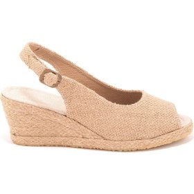 Resim Star Tombis Elişi Burnu Açık Arkası Bantlı Dolgu Topuk Keten Hasır Espadril Handmade 