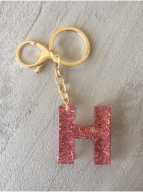 Resim hobikutu atelier El Yapımı Pembe Simli H Harfi Anahtarlık 