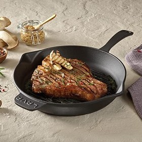 Resim Lava Döküm Yuvarlak Izgara Tava, Metal Kulplu, 28 cm, Siyah 