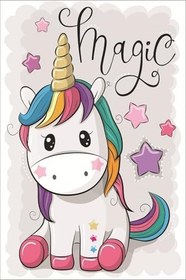 Resim Pelangi Unicorn At Desenli Halı Dijital Baskı Yıkanabilir Kaymaz Taban Çocuk Odası Halısı, Ekru 120 x 160 