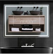 Resim Nuun Dekor 90x70cm Beyaz Ledli Kumlamalı Banyo Aynası Trafolu Beyaz 