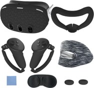Resim HikTop Oculus/Meta Quest 3 ile Uyumlu Silikon Kapak Seti Yılbaşı Hediyesi, VR Aksesuarları Koruyucu Kapak, Kumanda Sapları, Ön Kabuk Kulaklık ve Yüz, Lens içerir (Black) 