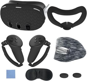 Resim HikTop Oculus/Meta Quest 3 ile Uyumlu Silikon Kapak Seti Yılbaşı Hediyesi, VR Aksesuarları Koruyucu Kapak, Kumanda Sapları, Ön Kabuk Kulaklık ve Yüz, Lens içerir (Black) 