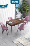 Resim Canisa Han Serisi, 70x114 Açılabilir Mdf Masa Takımı,barok Ahşap Desen Masa, 4 Pembe Sandalye 