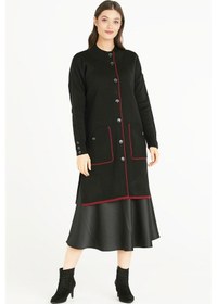 Resim Dik Yaka Cepli Uzun Triko Ceket - Siyah 001 