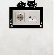 Resim Sevimli Kedi Tasarım 2li Priz Çerçevesi İç Ölçü 15,5x8,4 Cm Ev Süsü - 2li Dekoratif Piriz Süsü Siyah 