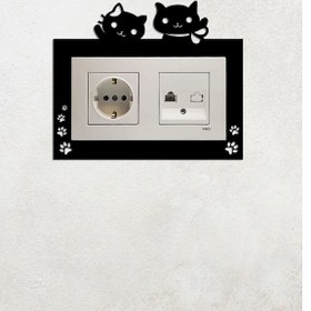 Resim Sevimli Kedi Tasarım 2li Priz Çerçevesi İç Ölçü 15,5x8,4 Cm Ev Süsü - 2li Dekoratif Piriz Süsü Siyah 