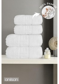 Resim 4'lü Beyaz Hotel Havlu Seti %100 Pamuk - 2 Adet El Havlusu 50x90 Ve 2 Adet Banyo Havlusu 70x140 Beyaz 