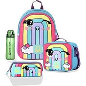 Resim United Colors of Benetton Gökkuşağı Anaokulu Çanta Seti (Çanta - Beslenme - Kalemlik - Yeşil Matara) 