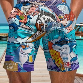 Resim Erkeklerin Hayvan Desenli Plaj Şortları - Hızlı Kuruyan, Bağcıklı Bel, Hafif Polyester, Yaz, Sörf ve Rahatlamak İçin Mükemmel, Plaj Gereksinimleri. 