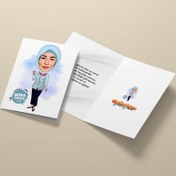 Resim Turkuaz Başörtülü Kadın Karikatürlü Tebrik Kartı 