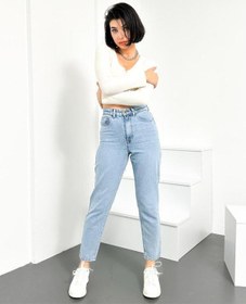Resim Mavi Kar Kadın Mom Jean Yüksek Bel Likrasız Pamuk Kot Pantolon Anna Model 001 