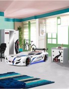 Resim Setay Formula Genç Odası - 3 Kapılı Dolap, Mercedes Full Ledli Arabalı Yatak, Şifonyer - Beyaz 