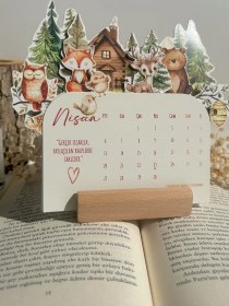 Resim 2026 Orman Dostları Masa Takvimi Sevimli Hayvanlar Temalı Ahşap Standlı Dekoratif Takvim 