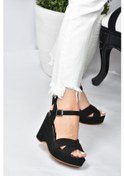 Resim Fox Shoes Siyah Süet Kadın Dolgu Topuklu Ayakkabı K250909002 
