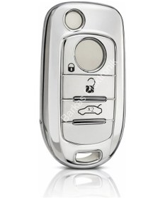 Resim Fiat Egea Nano Anahtar Koruma Kılıfı Beyaz Renk Gümüş Kenar 
