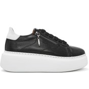 Resim Derimod Kadın Siyah Fermuarlı Bağcıklı Kalın Tabanlı Deri Sneaker 25SFD511118 