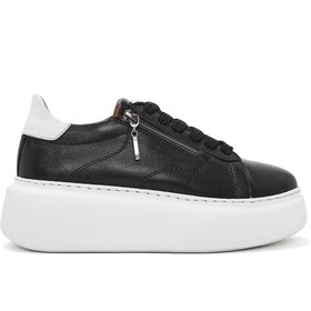 Resim Derimod Kadın Siyah Fermuarlı Bağcıklı Kalın Tabanlı Deri Sneaker 25SFD511118 