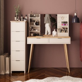 Resim Bimossa T40 Bella Çekmeceli Dolaplı Makyaj Masası - Meşe - Kumtaşı 