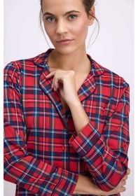 Resim Man11580-1011 Anil Ev Giyim Anıl Kadın Uzun Kol Düğmeli Gömlek Ve Ekose Pantolon Pijama Takımı 11580 Bordo 