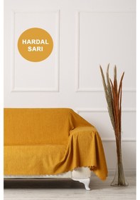 Resim Sarı Battal Boy Kollarınıda Kapatan Çift Taraflı Çekyat Koltuk Örtüsü Şalı 