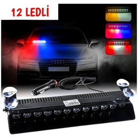 Resim Carub 12 Ledli Çakar Vantuzlu Çakmaklık Girişli 12 Ledli Kırmızı-mavi 10 Modlu Profesyonel Çakar 