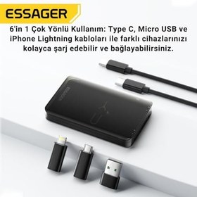 Resim Essager 6in1 60W Type-C To Usb Lightning Dönüştürücü Şarj Kablosu Seyahat Şarj Seti Sim Kart Aparatı 
