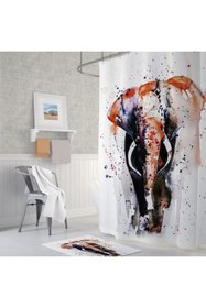 Resim Zethome Banyo Perdesi 1x180x200 Tek Kanat Duş Perdesi Halka Hediyeli Duşakabin Perdesi Elephant 