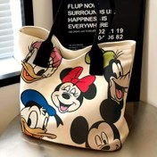 Resim DISNEY Mickey & Minnie Mouse Büyük Kapasiteli Tote Çanta - Canlı Karikatür Baskı, Fermuar Kapatma, Dayanıklı Polyester Astar - Kadınlar ve Disney Hayranları için Geniş Alışveriş, Plaj, Piknik Çantası, Disney Cüzdanları, Günlük Kullanım, Eğlenceli Aksesuar, Omuz Taşıma, Rahat Alışverişçiler İçin 