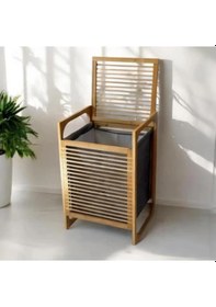 Resim Orta Boy Ahşap Bambu Kirli Sepeti 40x35x60 Çoklu Renk 
