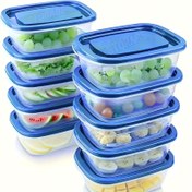 Resim Kapaklı 10 Adet Mavi Yeniden Kullanılabilir Gıda Saklama Kapları - Üst Üste Konulabilir, BPA İçermeyen Plastik Yemek Kutuları - Tahıllar, Et, Meyve ve Sebzeler için Uygun - Bulaşık Makinesi ve Mikrodalga Güvenli 