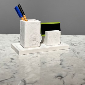 Resim Genel Markalar 3 Parça Mermer Desenli Beton Kalemlik Ve Kartvizitlik Set 