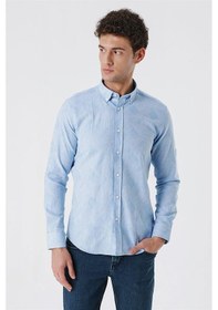 Resim İmza Koyu Mavi Kısalabilir Kollu Desenli Jakarlıcepsiz %100 Pamuk Casual Slim Fit Gömlek 1004230182-koyu Mavi Koyu Mavi 